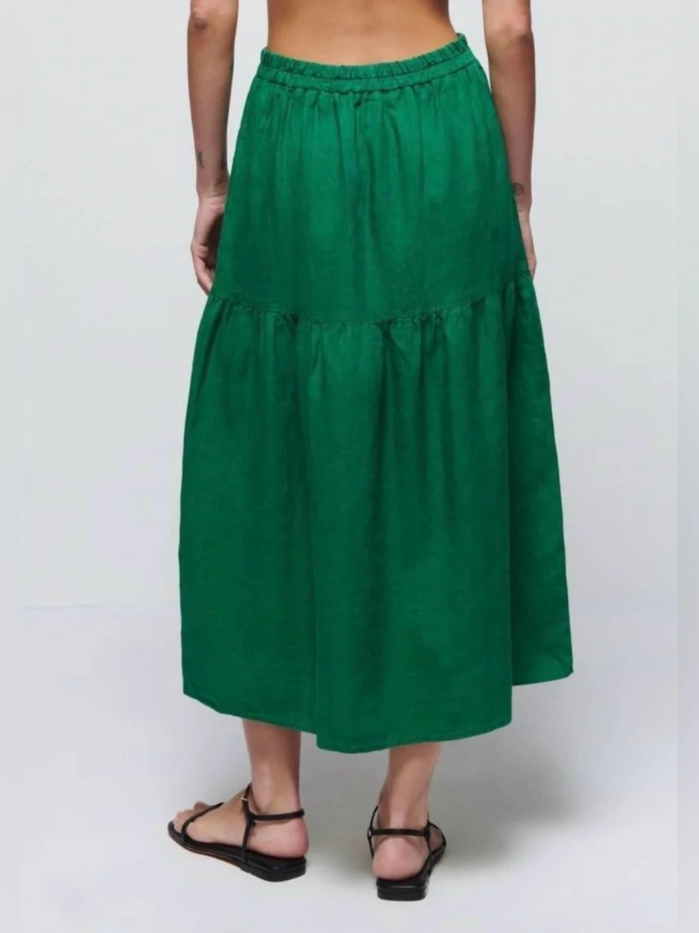NATION LTD Esmeralda Skirt 100% Linen in Verdant Green Size L